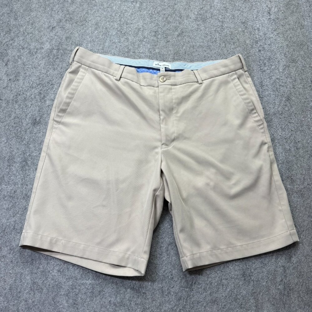 Peter Millar Salem Performance Golf Shorts Men 35 Beige Khaki 9" Classic Fit 185